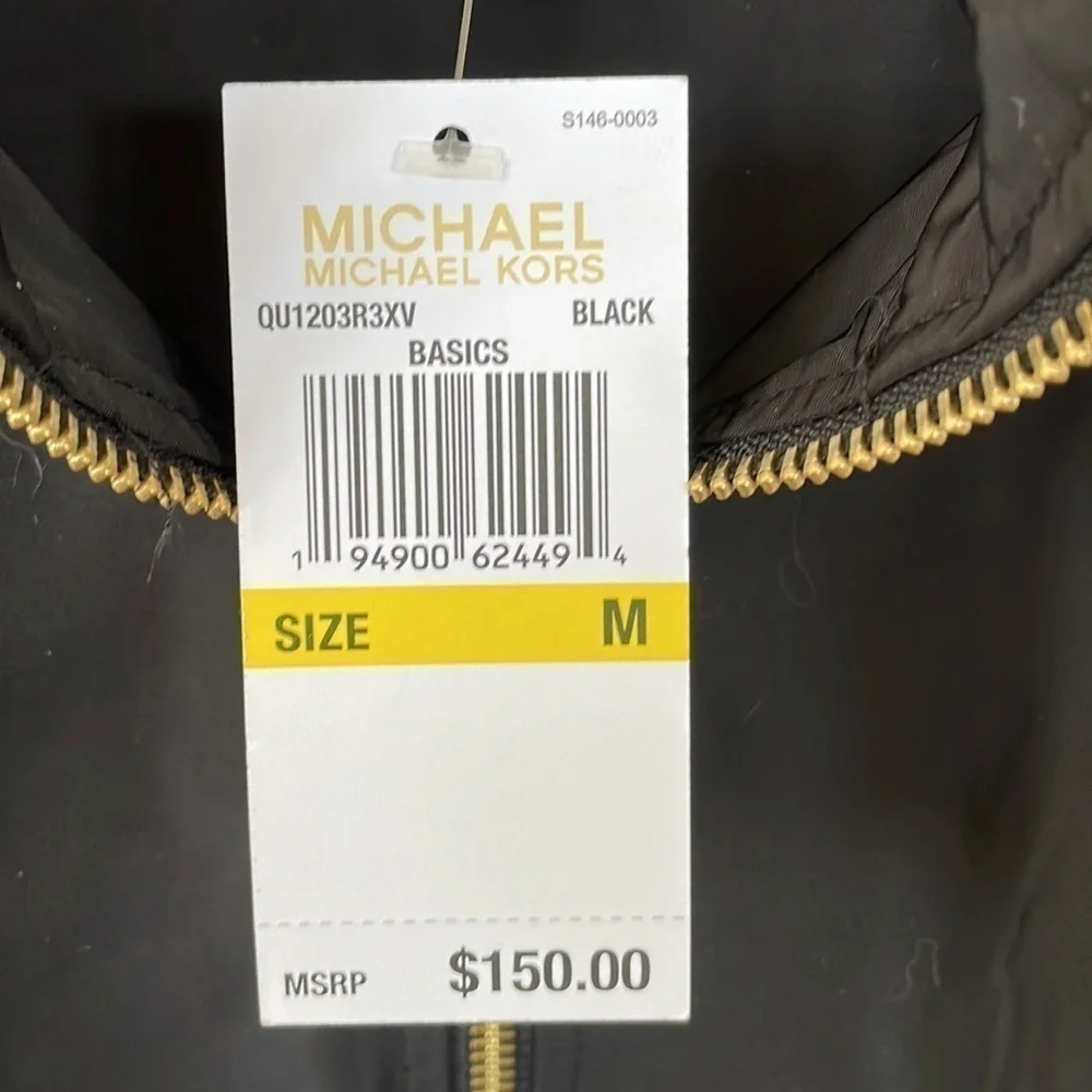 Brand New Michael Kors Black Zippered Lightweight Windbreaker Hooded Jacket